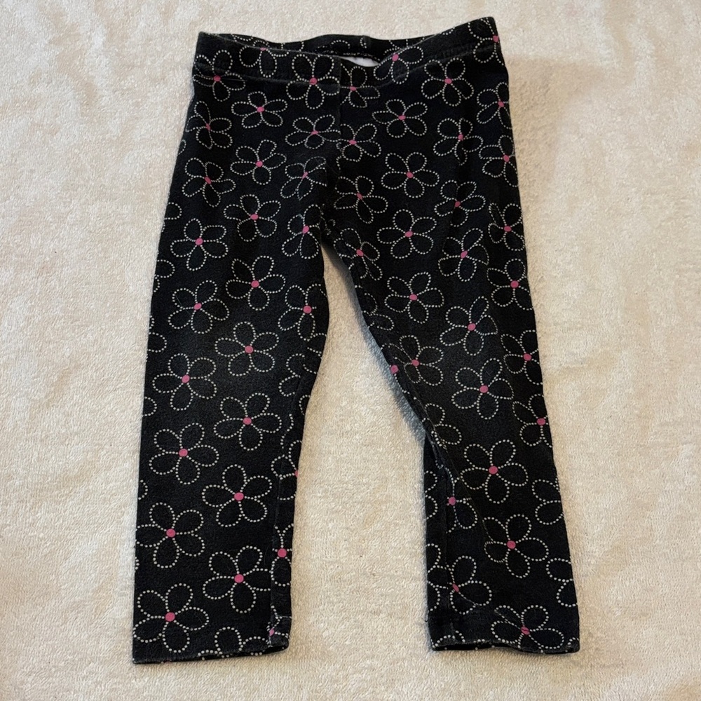 jumping beans Black Leggings with Pink and White Flower Dots Print
